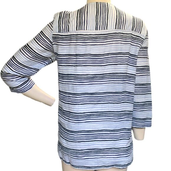 Ellen Tracy Striped Linen Tunic Top 1/2 Zip Tassel Blue & White Sz L #43N - Picture 5 of 9